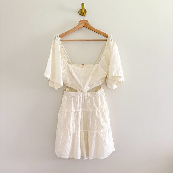 Free People Cross of Sunlight Cut Out Linen Mini Dress Ivory M - Picture 3 of 11